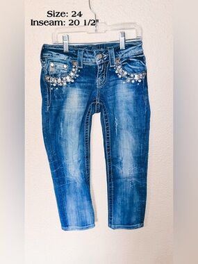 Miss Me Blue Wash Crystal-Embellished Cropped Jeans